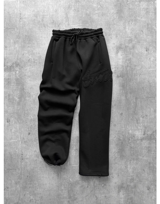 KABARTMA NAKIŞ STW PAÇA LASTİK EŞOFMAN ALTI SİYAH