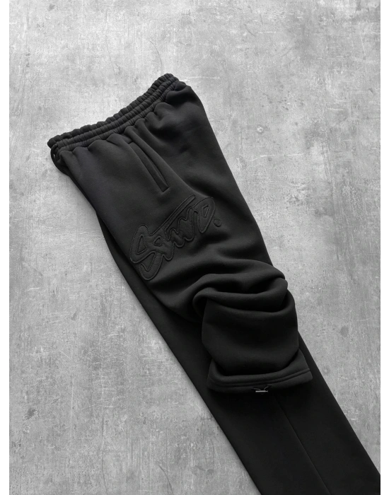 KABARTMA NAKIŞ STW PAÇA LASTİK EŞOFMAN ALTI SİYAH