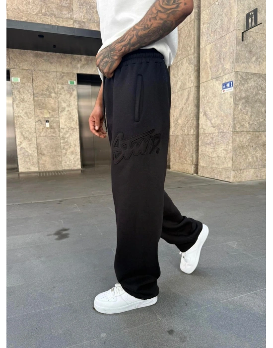 KABARTMA NAKIŞ STW PAÇA LASTİK EŞOFMAN ALTI SİYAH