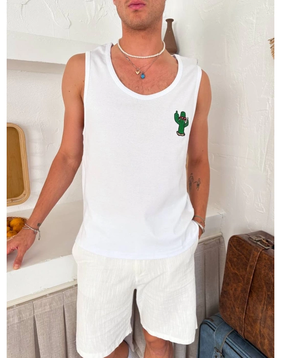 KAKTÜS NAKIŞ ATLET BEYAZ