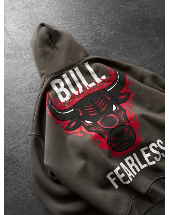 KAPÜŞON BULLS BASKI OVERSİZE 3 İPLİK SWEAT ANTRASİT