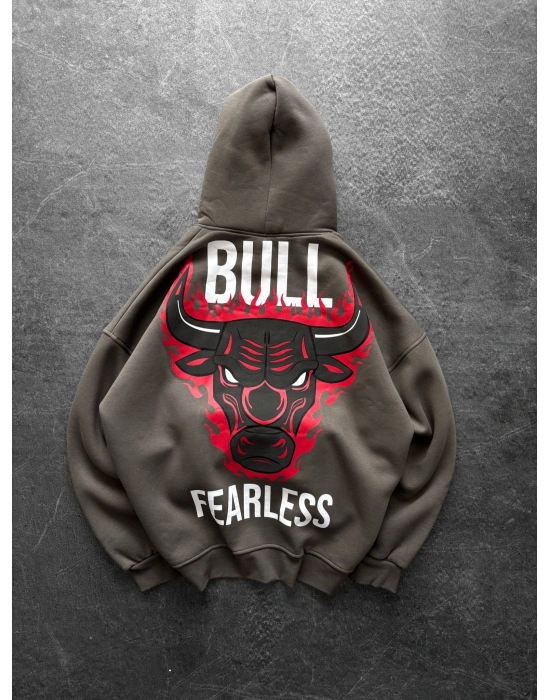 KAPÜŞON BULLS BASKI OVERSİZE 3 İPLİK SWEAT ANTRASİT
