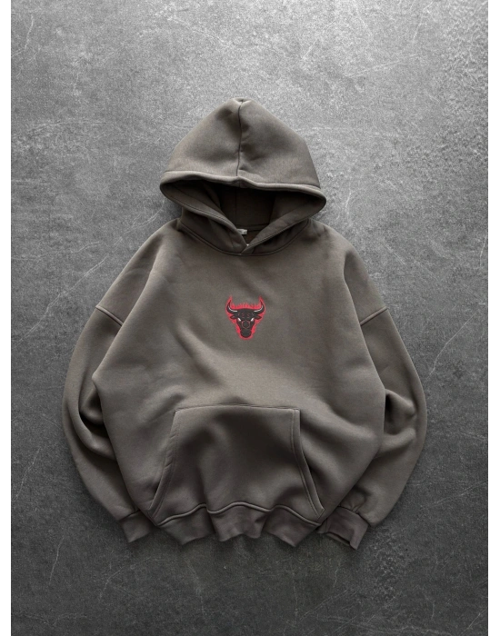 KAPÜŞON BULLS BASKI OVERSİZE 3 İPLİK SWEAT ANTRASİT