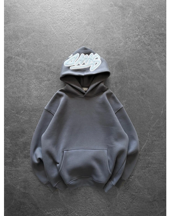KAPÜŞON NAKIŞLI 3 İPLİK PAMUKLU KUMAŞ OVERSİZE STW SWEAT ANTRASİT