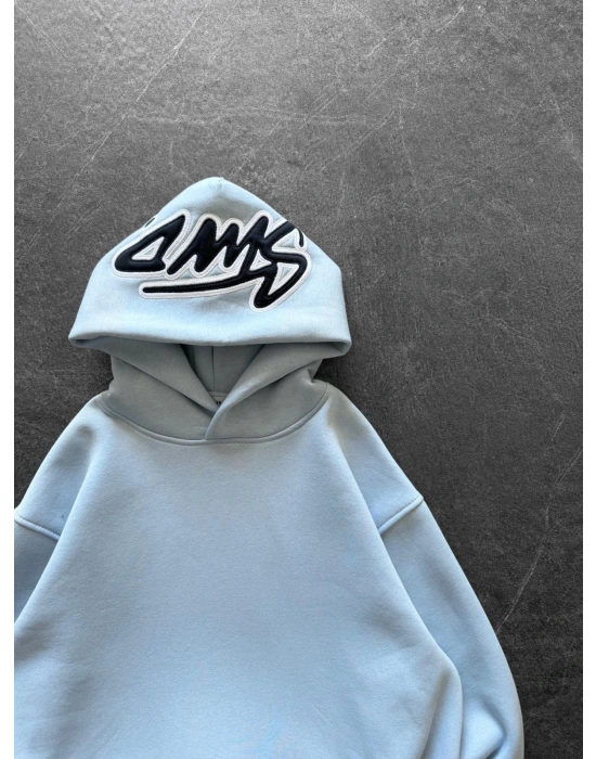 KAPÜŞON NAKIŞLI 3 İPLİK PAMUKLU KUMAŞ OVERSİZE STW SWEAT BEBEMAVİ