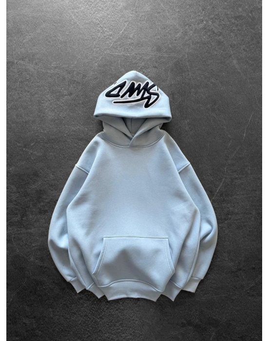 KAPÜŞON NAKIŞLI 3 İPLİK PAMUKLU KUMAŞ OVERSİZE STW SWEAT BEBEMAVİ