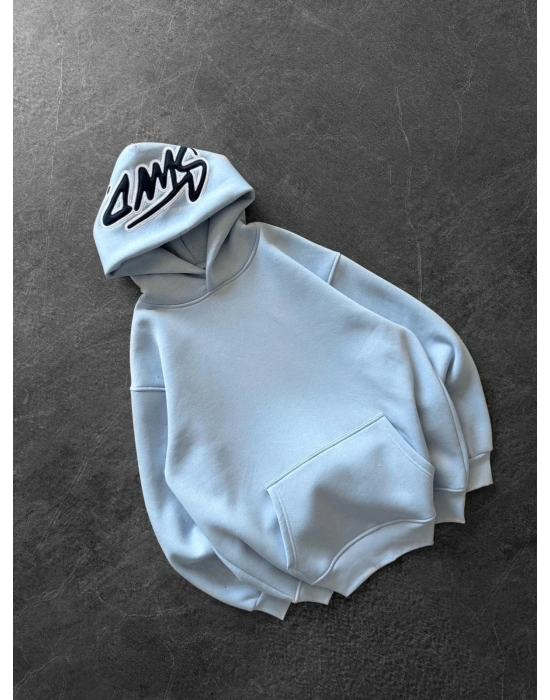 KAPÜŞON NAKIŞLI 3 İPLİK PAMUKLU KUMAŞ OVERSİZE STW SWEAT BEBEMAVİ
