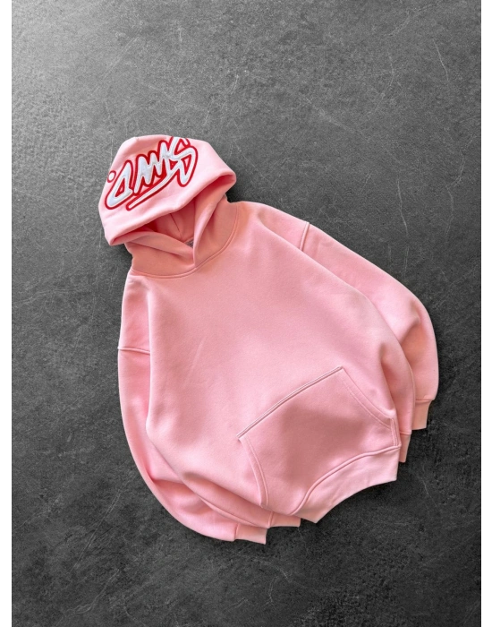 KAPÜŞON NAKIŞLI 3 İPLİK PAMUKLU KUMAŞ OVERSİZE STW SWEAT PEMBE