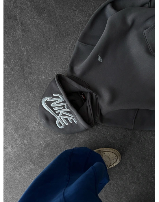 KAPÜŞON NK NAKIŞ OVERSİZE 3 İPLİK SWEAT FÜME