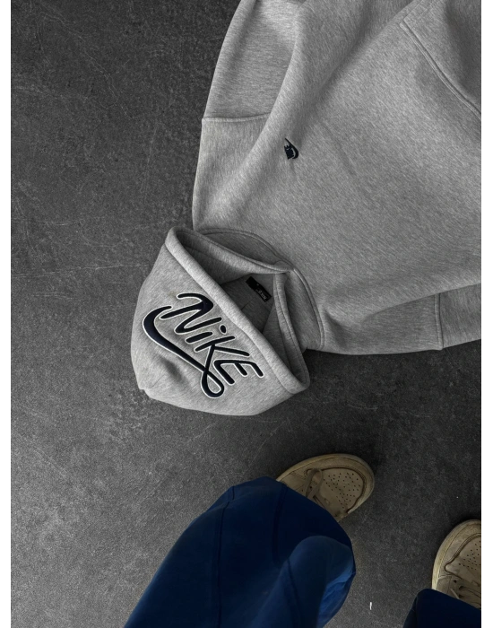 KAPÜŞON NK NAKIŞ OVERSİZE 3 İPLİK SWEAT GRİ