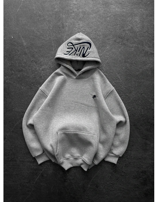 KAPÜŞON NK NAKIŞ OVERSİZE 3 İPLİK SWEAT GRİ