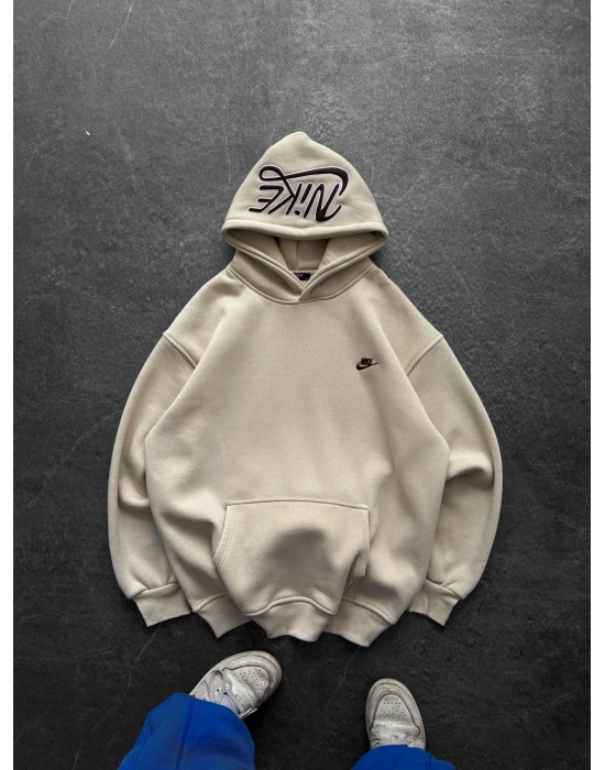 KAPÜŞON NK NAKIŞ OVERSİZE 3 İPLİK SWEAT KREM