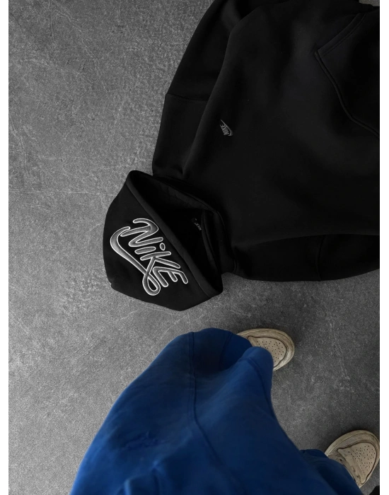 KAPÜŞON NK NAKIŞ OVERSİZE 3 İPLİK SWEAT SİYAH