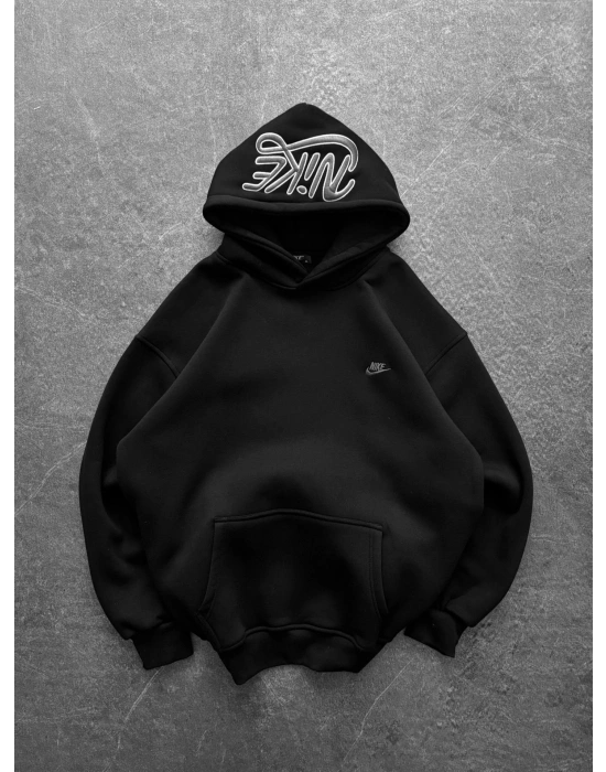 KAPÜŞON NK NAKIŞ OVERSİZE 3 İPLİK SWEAT SİYAH