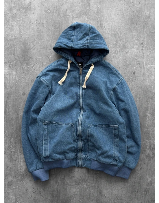 KAPÜŞONLU OVERSİZE KOT CEKET MAVİ