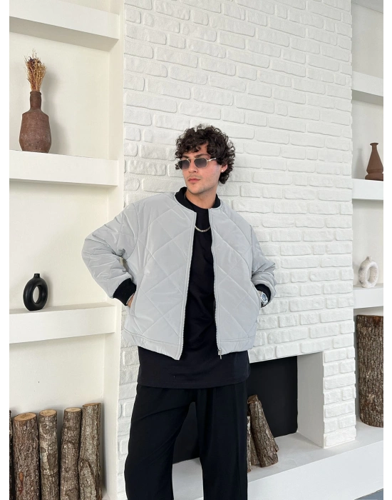 KARBON KUMAŞ KAPİTONE OVERSİZE CEKET GRİ