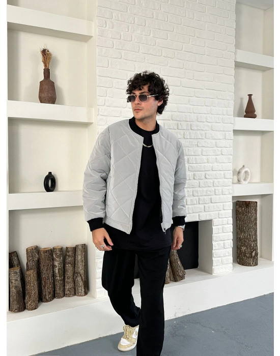 KARBON KUMAŞ KAPİTONE OVERSİZE CEKET GRİ