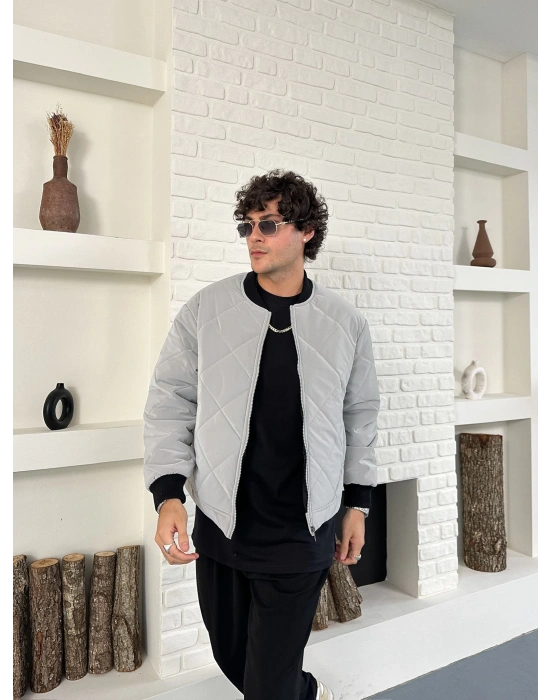 KARBON KUMAŞ KAPİTONE OVERSİZE CEKET GRİ