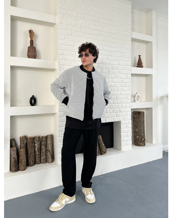 KARBON KUMAŞ KAPİTONE OVERSİZE CEKET GRİ