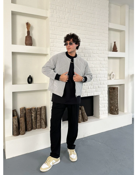 KARBON KUMAŞ KAPİTONE OVERSİZE CEKET GRİ