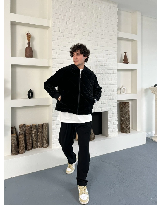 KARBON KUMAŞ KAPİTONE OVERSİZE CEKET SİYAH