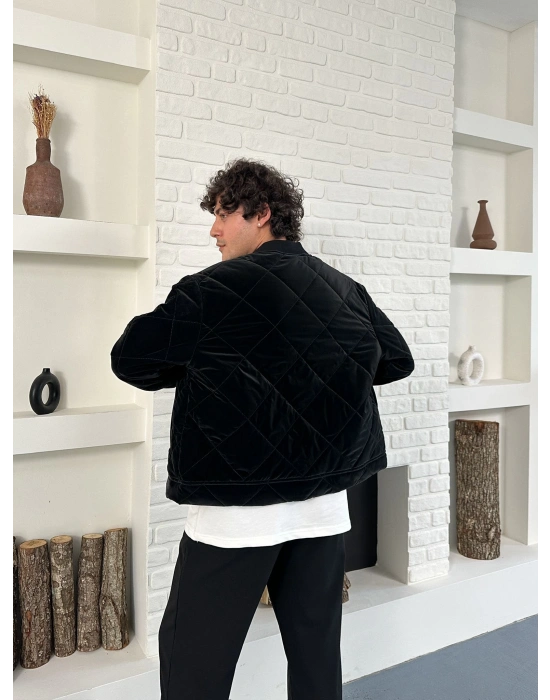 KARBON KUMAŞ KAPİTONE OVERSİZE CEKET SİYAH