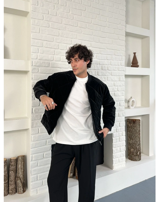 KARBON KUMAŞ KAPİTONE OVERSİZE CEKET SİYAH