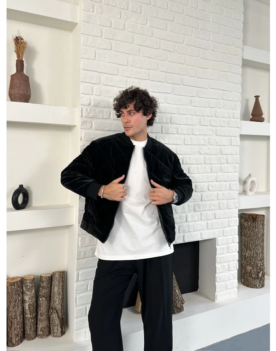 KARBON KUMAŞ KAPİTONE OVERSİZE CEKET SİYAH