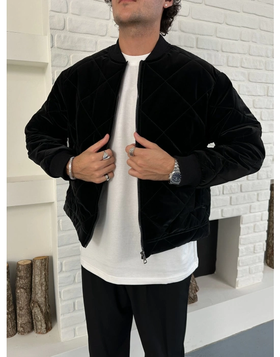 KARBON KUMAŞ KAPİTONE OVERSİZE CEKET SİYAH