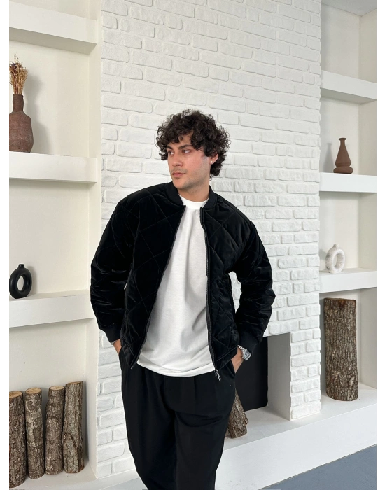 KARBON KUMAŞ KAPİTONE OVERSİZE CEKET SİYAH