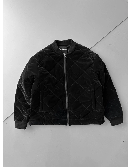 KARBON KUMAŞ KAPİTONE OVERSİZE CEKET SİYAH