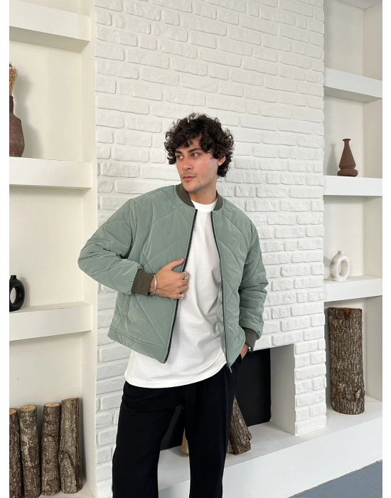 KARBON KUMAŞ KAPİTONE OVERSİZE CEKET YEŞİL