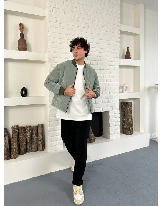 KARBON KUMAŞ KAPİTONE OVERSİZE CEKET YEŞİL