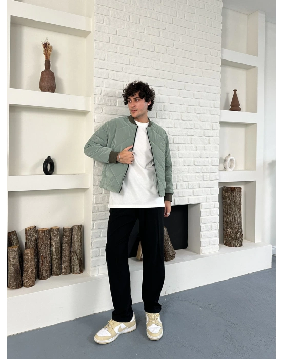 KARBON KUMAŞ KAPİTONE OVERSİZE CEKET YEŞİL