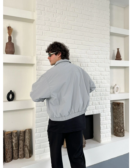 KARBON KUMAŞ NAKIŞ DETAY STWD OVERSİZE CEKET GRİ