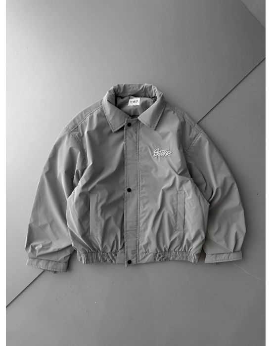 KARBON KUMAŞ NAKIŞ DETAY STWD OVERSİZE CEKET GRİ