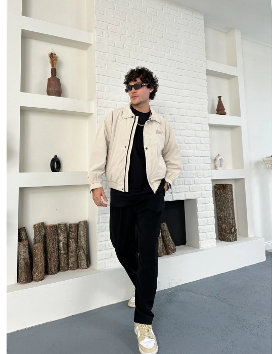 KARBON KUMAŞ NAKIŞ DETAY STWD OVERSİZE CEKET KREM