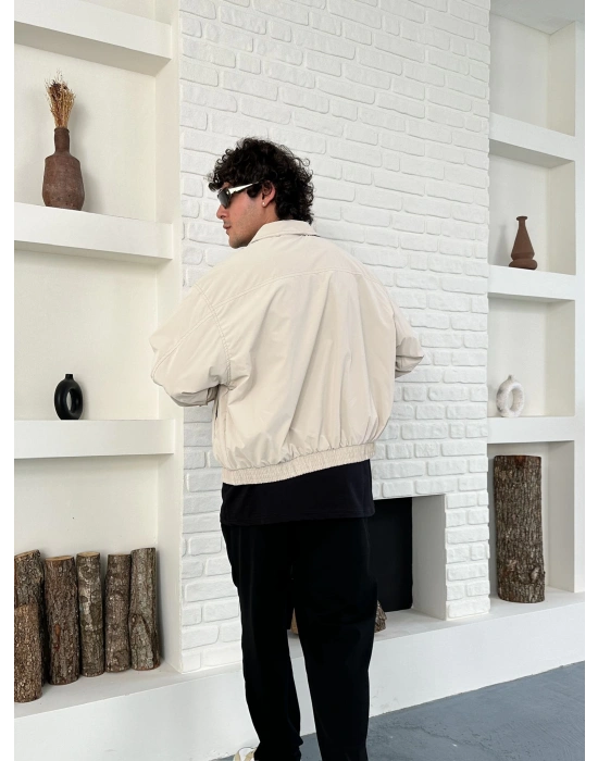 KARBON KUMAŞ NAKIŞ DETAY STWD OVERSİZE CEKET KREM