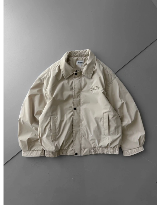 KARBON KUMAŞ NAKIŞ DETAY STWD OVERSİZE CEKET KREM