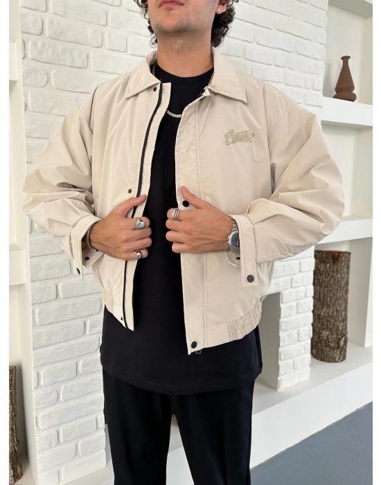 KARBON KUMAŞ NAKIŞ DETAY STWD OVERSİZE CEKET KREM