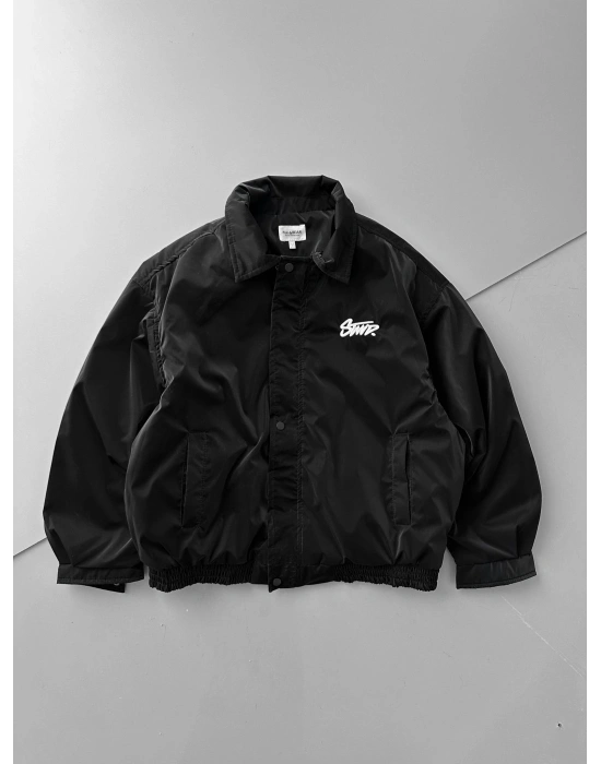 KARBON KUMAŞ NAKIŞ DETAY STWD OVERSİZE CEKET SİYAH