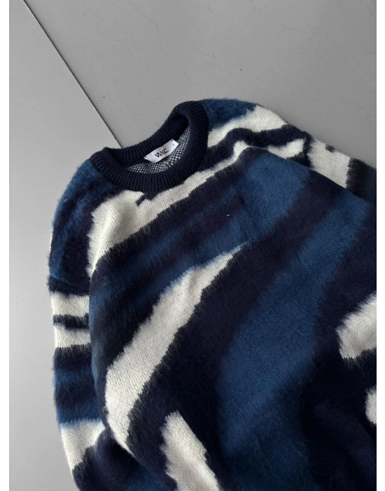 KENDİNDEN DESENLİ TRİKO MAVİ