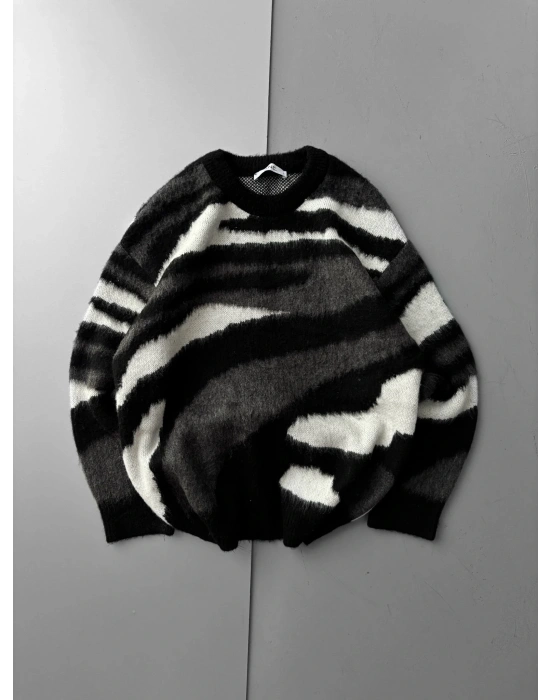 KENDİNDEN DESENLİ TRİKO SİYAH