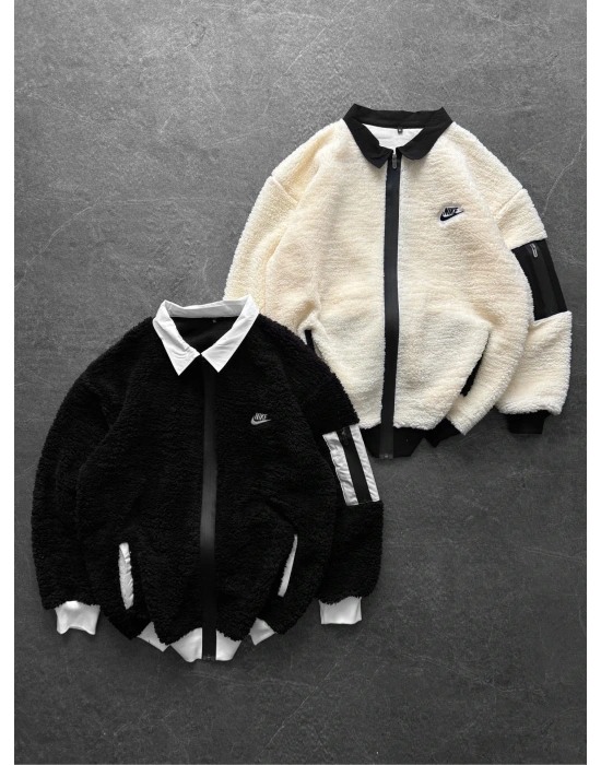 KOL CEP DETAY OVERSİZE PELUŞ HIRKA BEYAZ