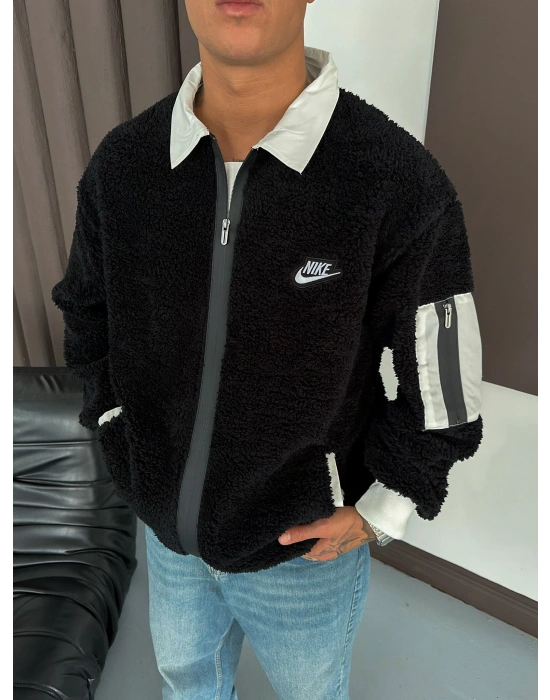 KOL CEP DETAY OVERSİZE PELUŞ HIRKA SİYAH