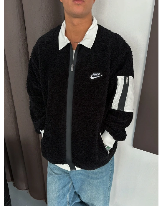 KOL CEP DETAY OVERSİZE PELUŞ HIRKA SİYAH