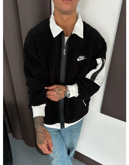 KOL CEP DETAY OVERSİZE PELUŞ HIRKA SİYAH