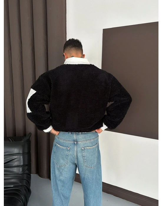 KOL CEP DETAY OVERSİZE PELUŞ HIRKA SİYAH