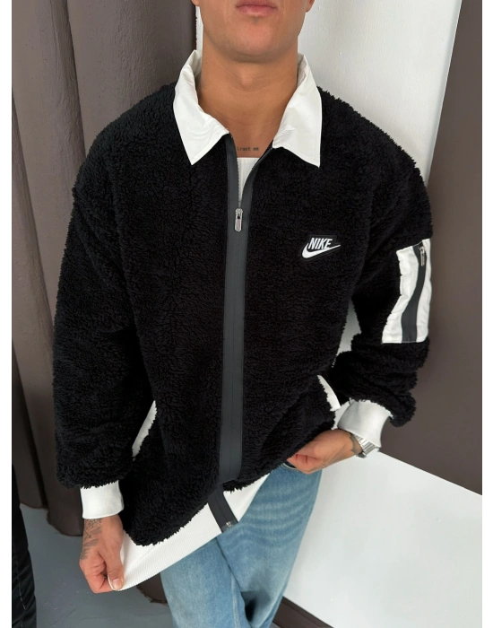 KOL CEP DETAY OVERSİZE PELUŞ HIRKA SİYAH