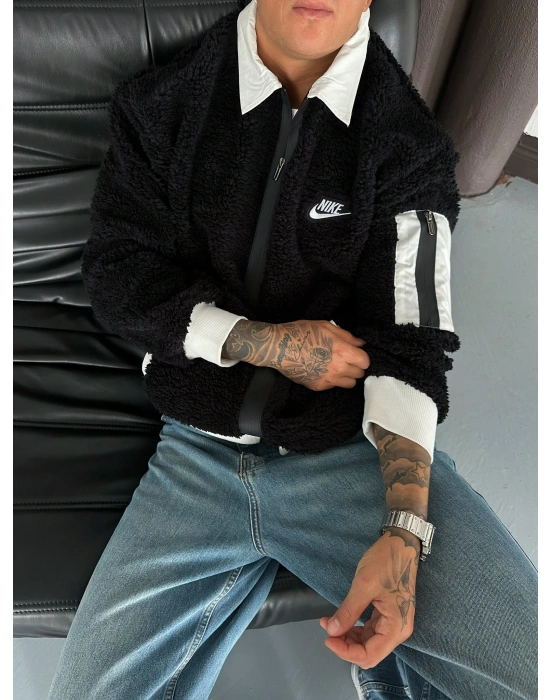 KOL CEP DETAY OVERSİZE PELUŞ HIRKA SİYAH